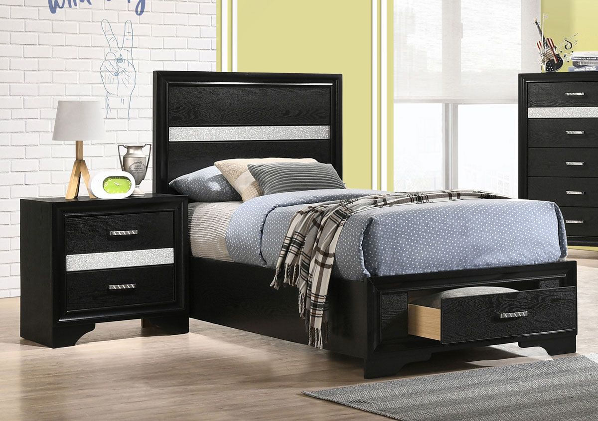 Filipo Black Finish Youth Storage Bed