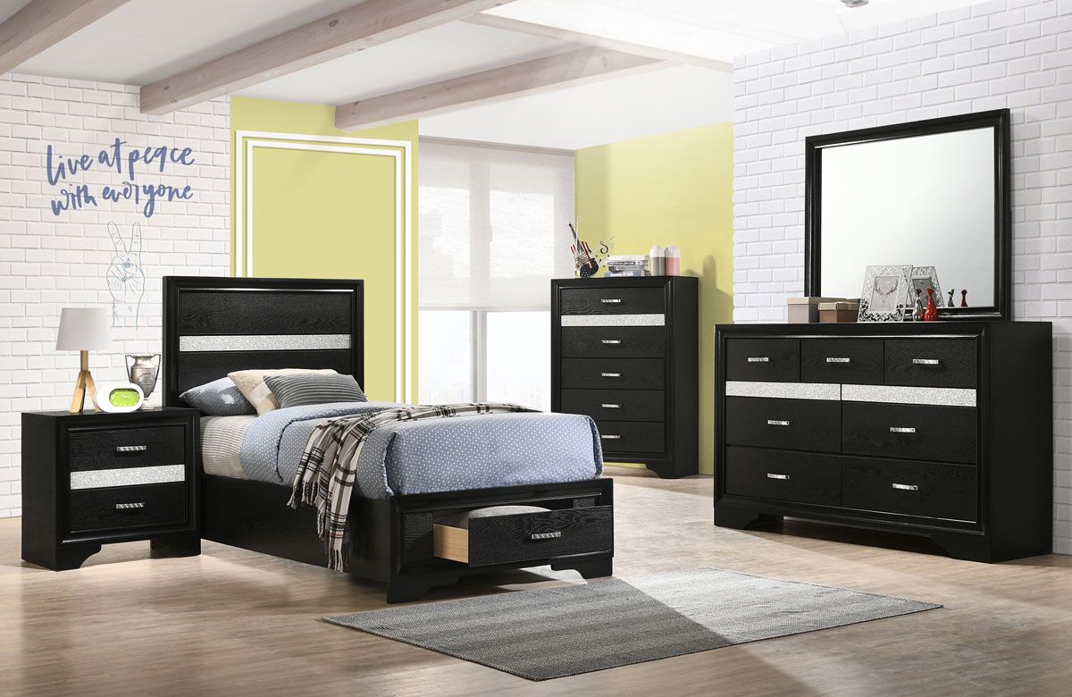 Filipo Black Finish Youth Storage Bedroom Set