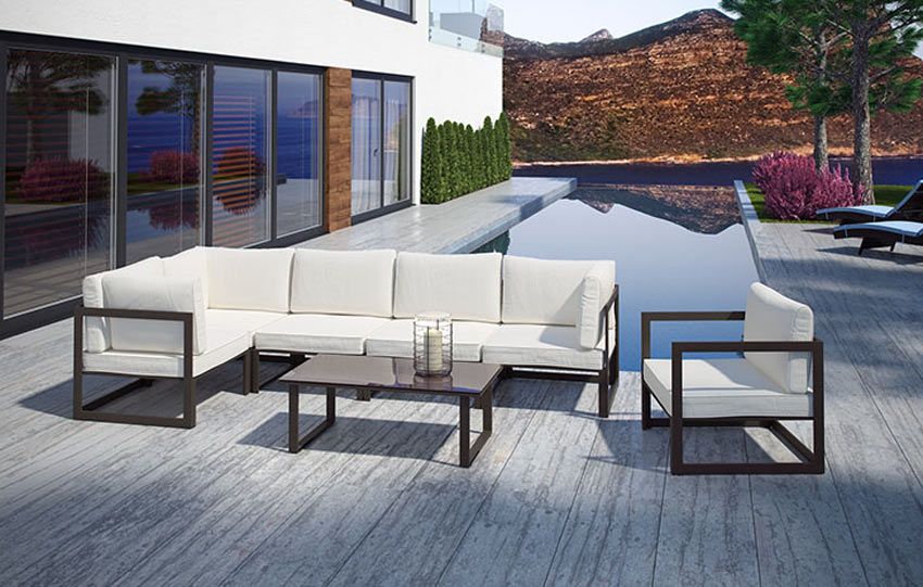 Fortuna White Brown Outdoor Sectional With Chair