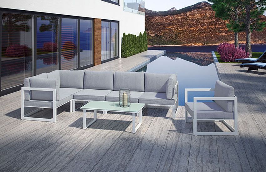 Fortuna Grey White Outdoor Sectional With Chair