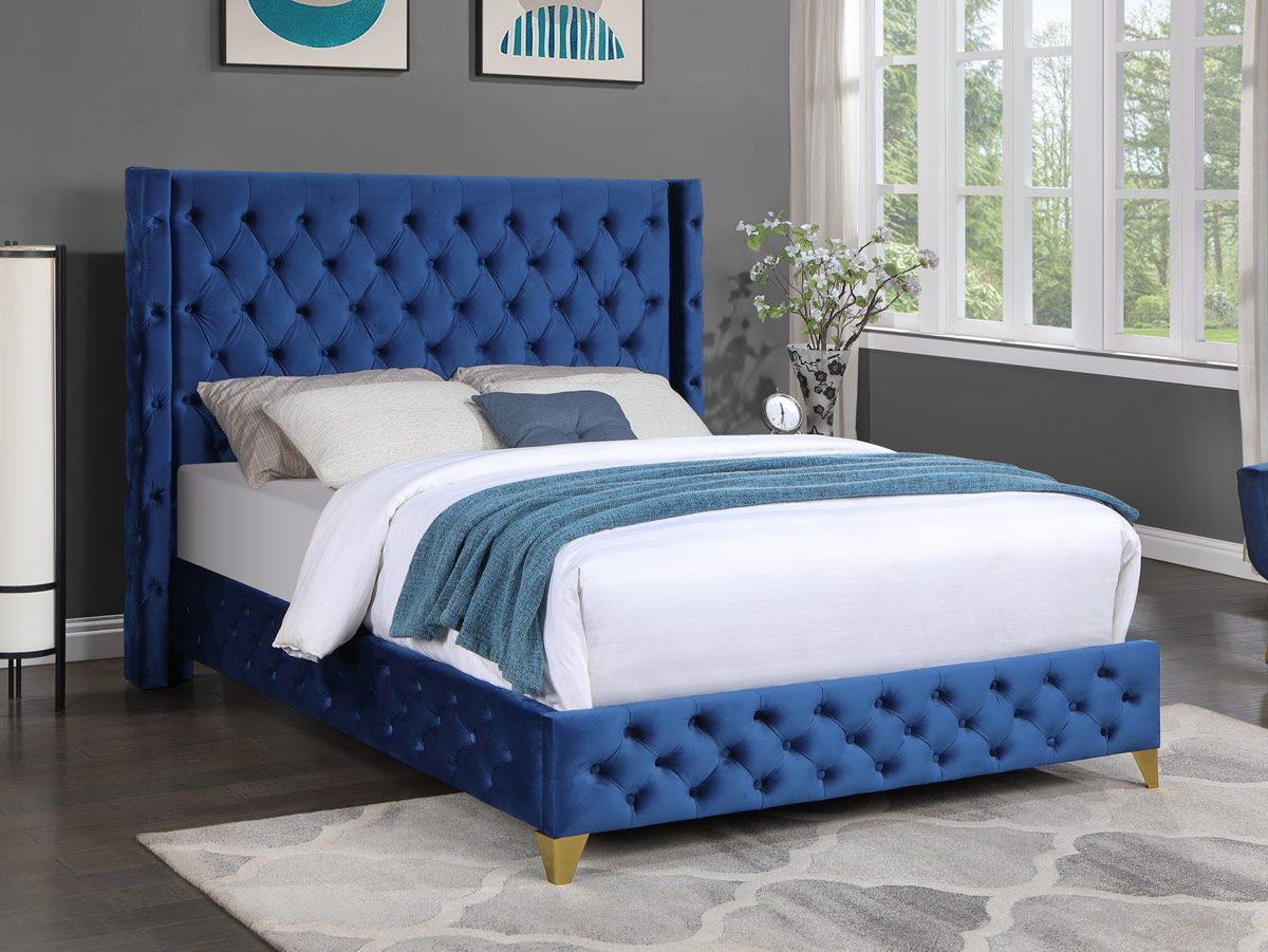 Francheska Tufted Blue Velvet Bed