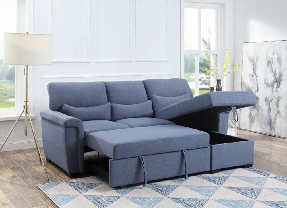 Galinda Blue Fabric Sleeper Sectional