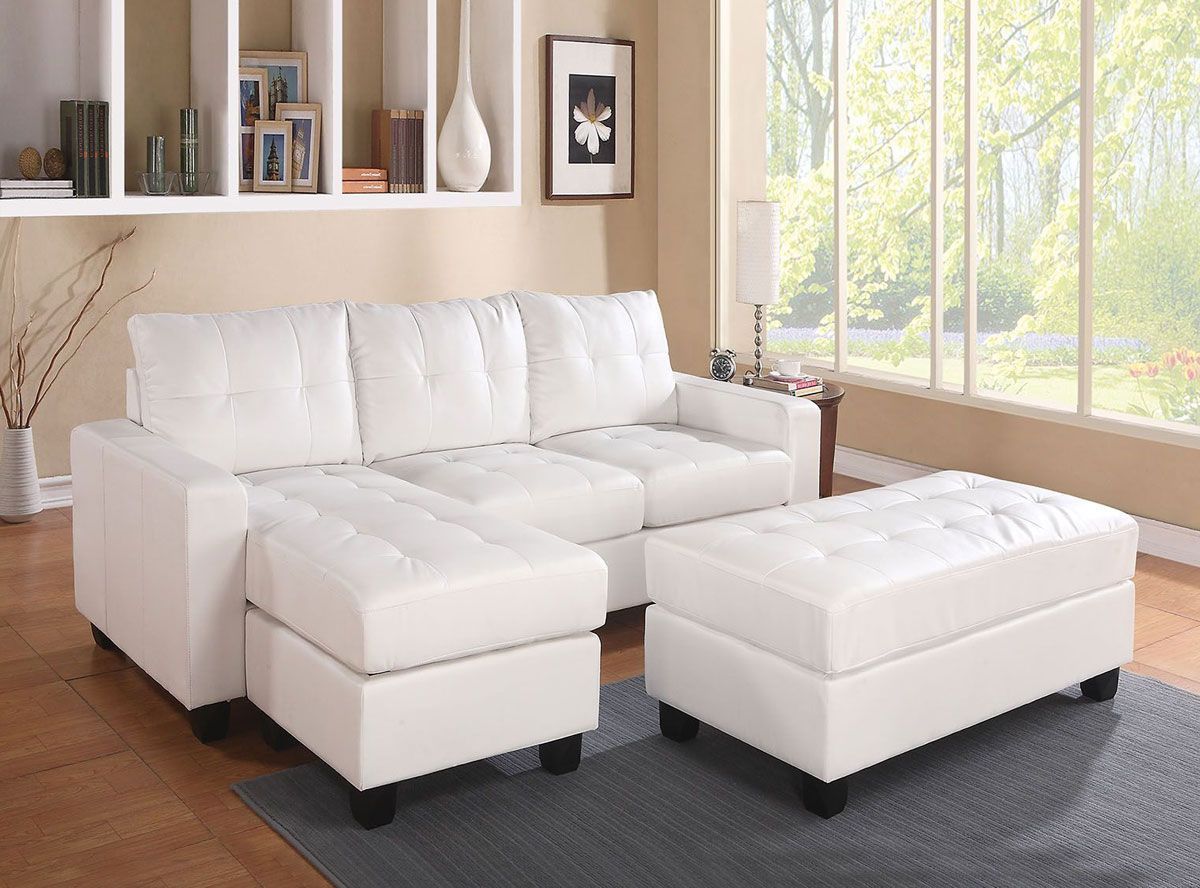 Gary White Leather Sectional With Ottoman