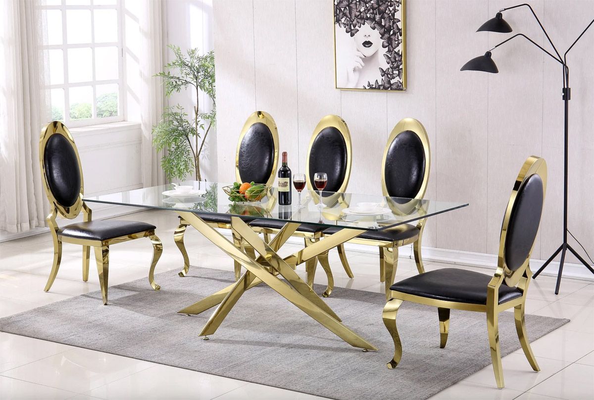 Geelong Large Glass Top Gold Dining Table