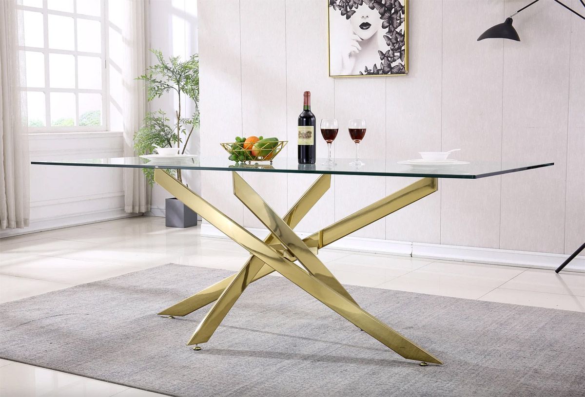 Geelong 79-inch Glass Top Gold Dining Table