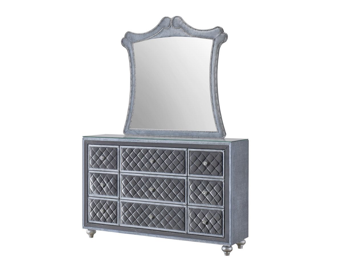 Genesis Grey Velvet Dresser With Mirror