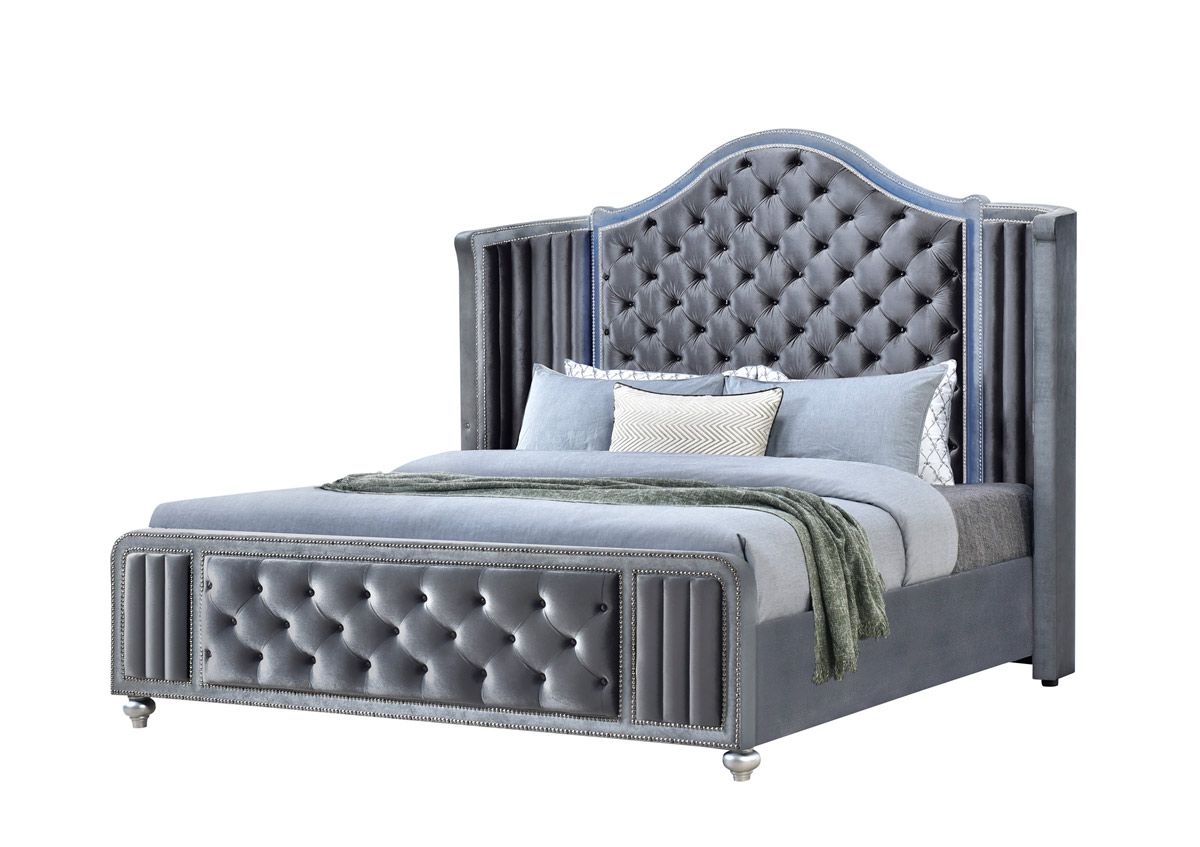 Genesis Grey Velvet Bed With LED Lights