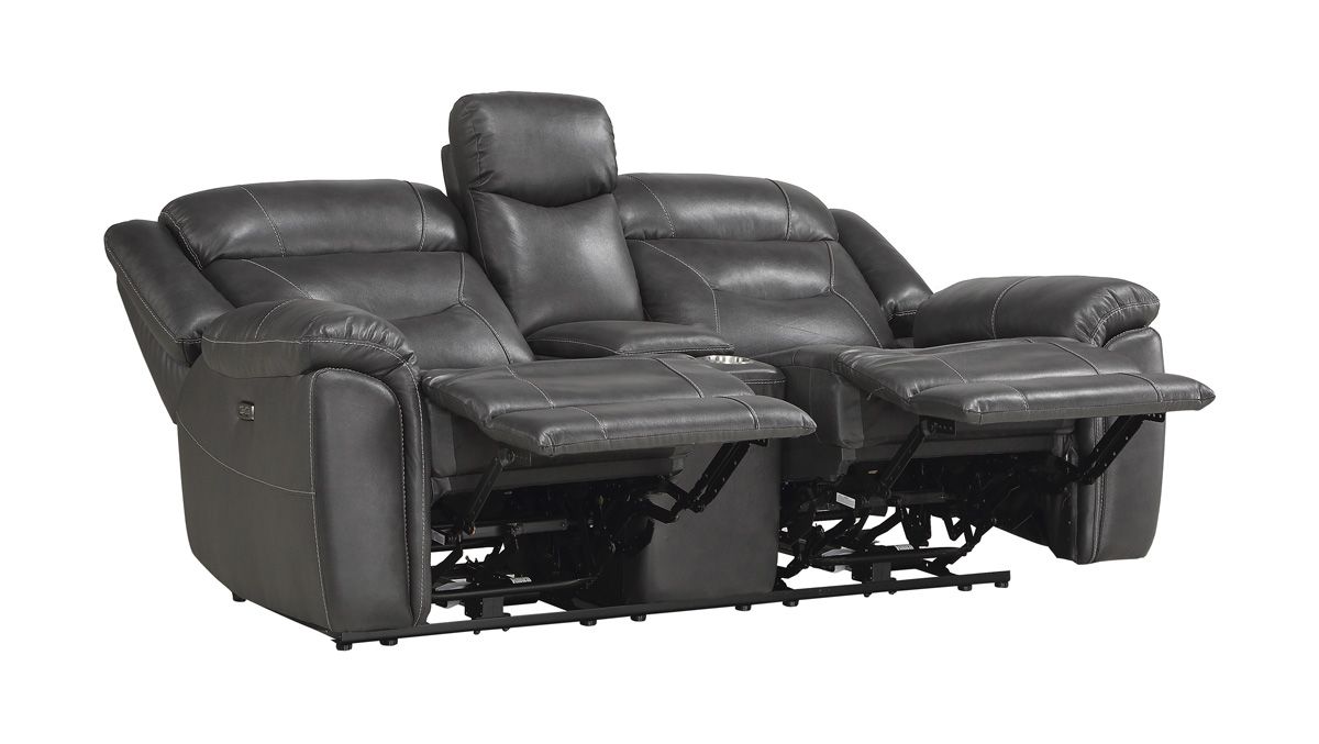 Ghana Grey Top Grain Leather Recliner Loveseat Open