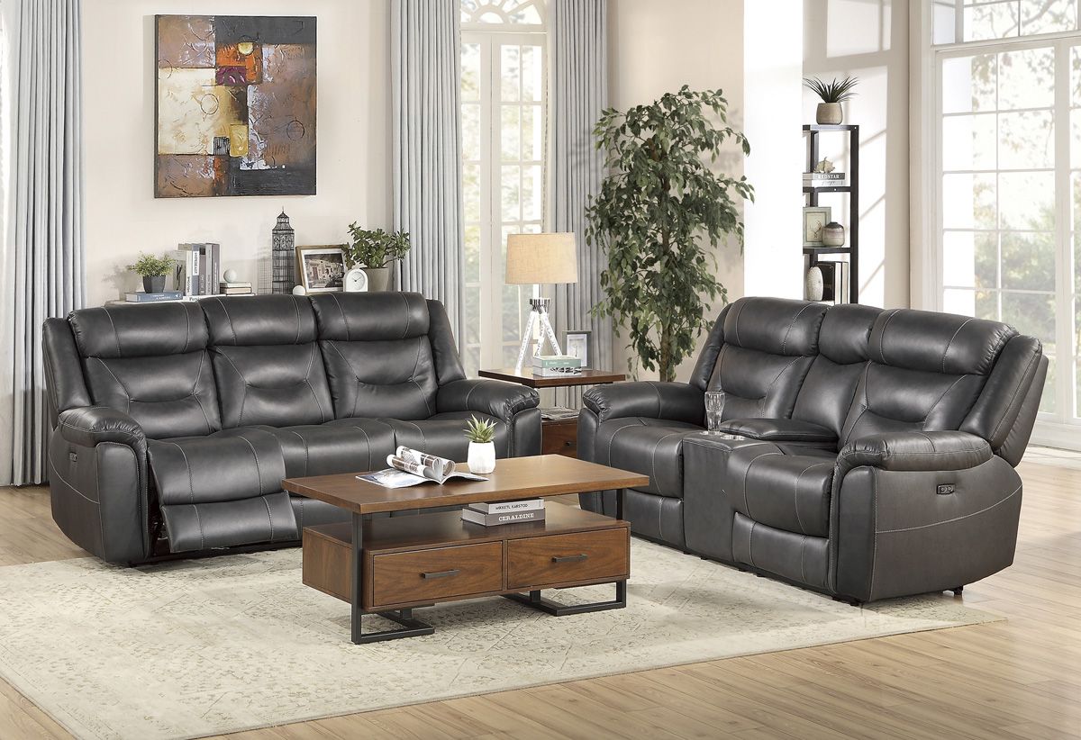 Ghana Grey Top Grain Leather Recliner Sofa Set