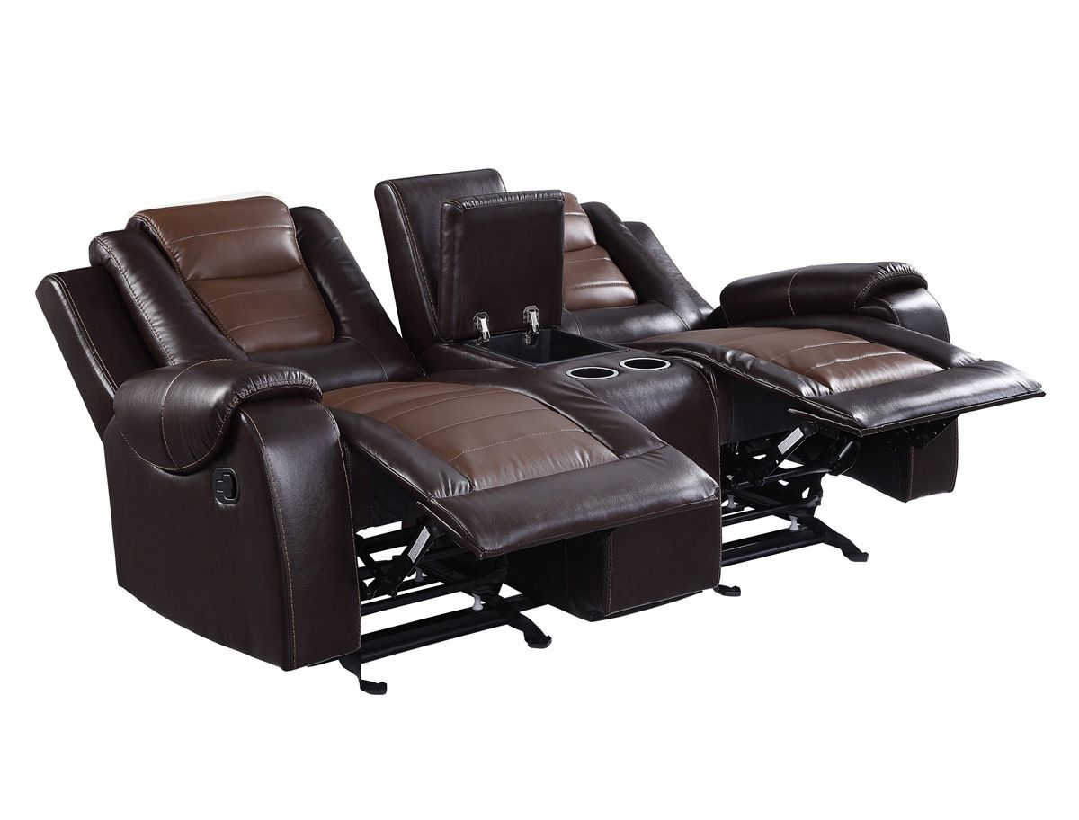 Gibson Brown Leather Recliner Loveseat Open