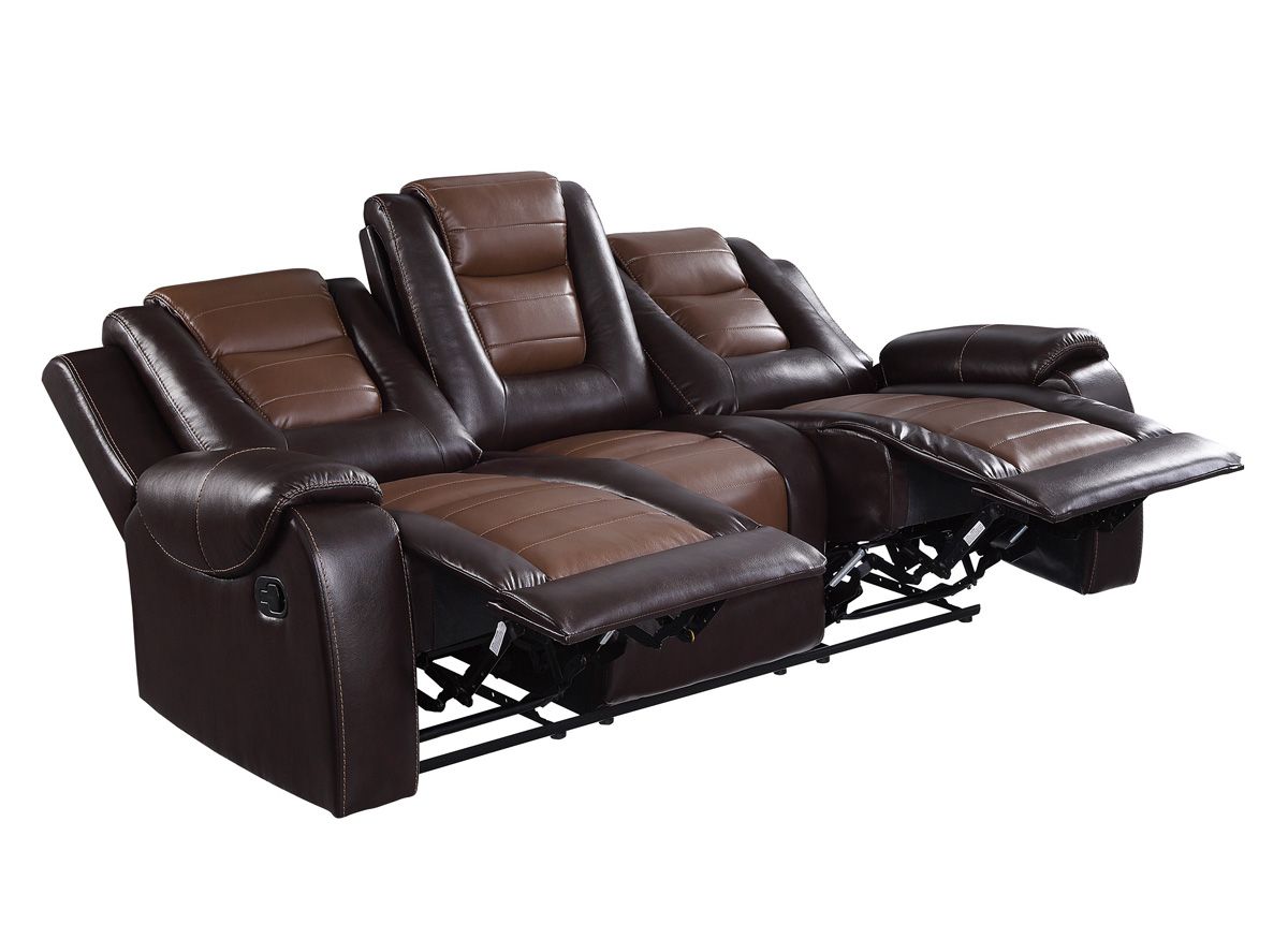 Gibson Brown Leather Recliner Sofa Open