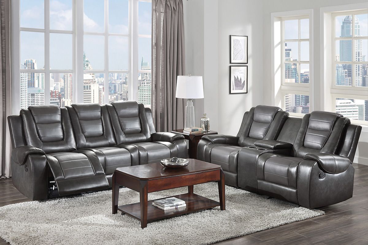 Gibson Grey Leather Recliner Sofa Set