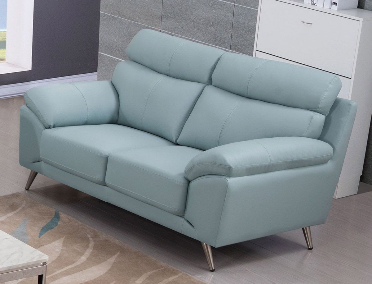 Gilda Light Blue Top Grain Leather Loveseat