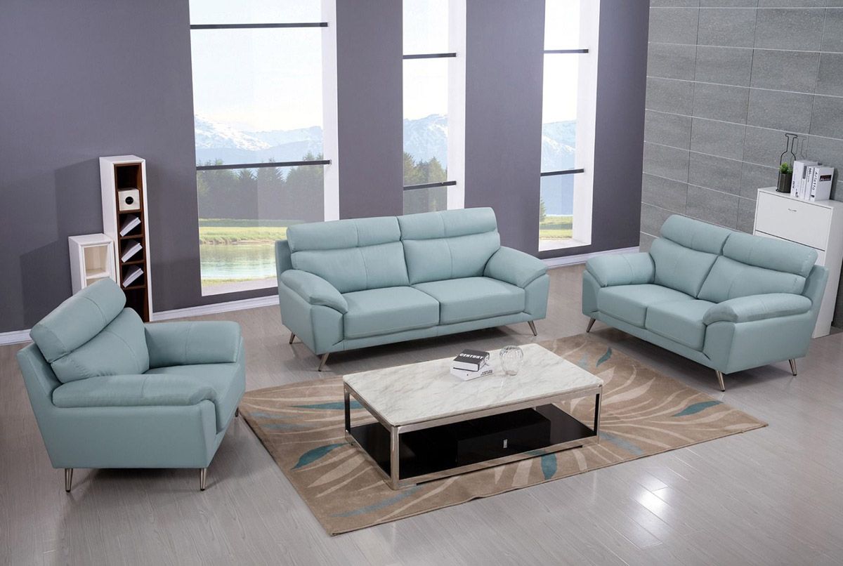 Gilda Light Blue Top Grain Leather Sofa