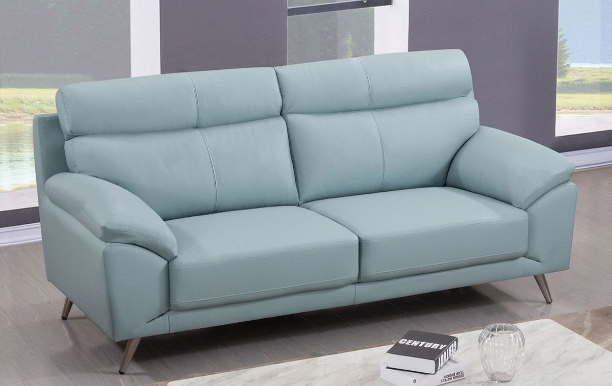 Gilda Light Blue Top Grain Leather Sofa