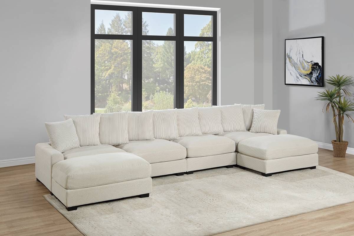 Giza Beige Corduroy 6-Piece Sectional