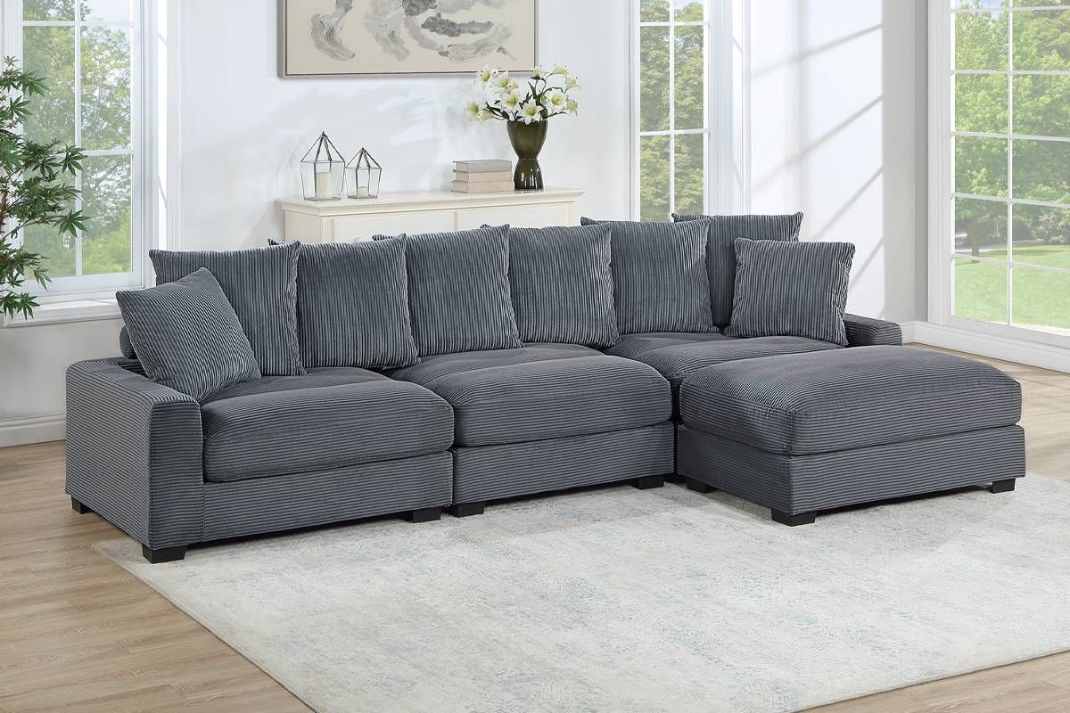 Giza 4-Piece Modular Sectional Grey Corduroy