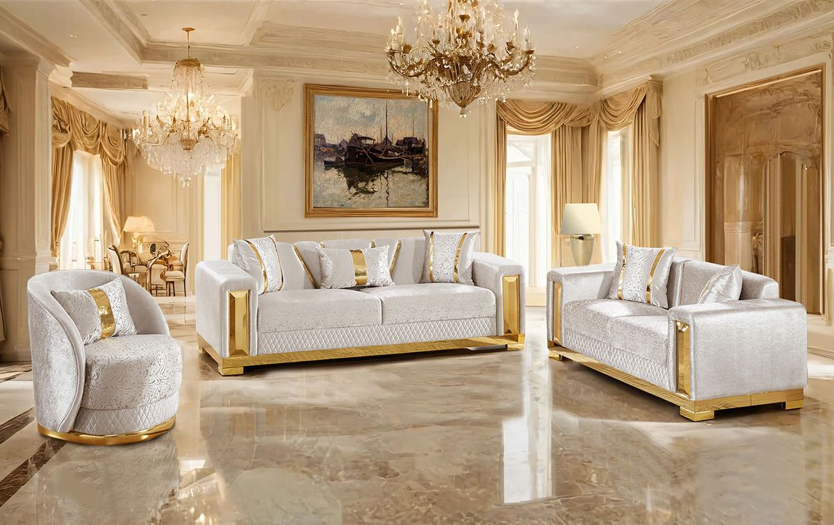 Glenn Beige Sofa With Gold Accents