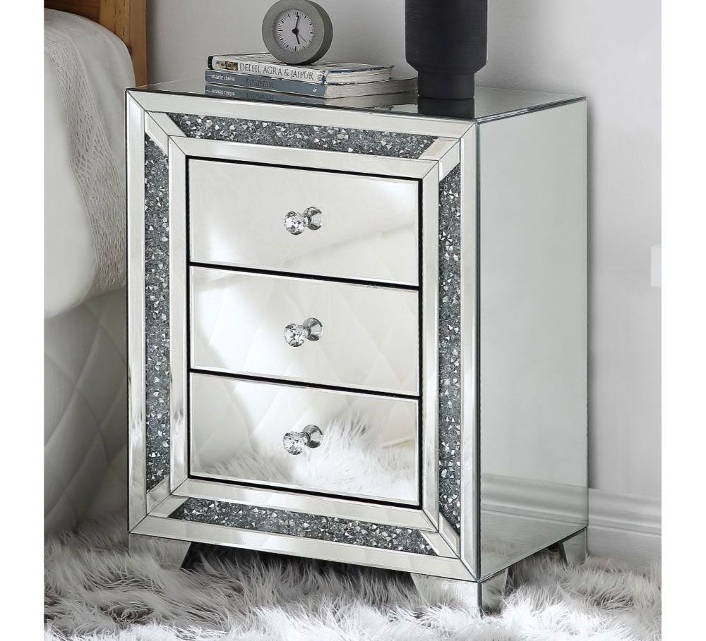 Glimmer Mirrored Three Drawer Night Stand