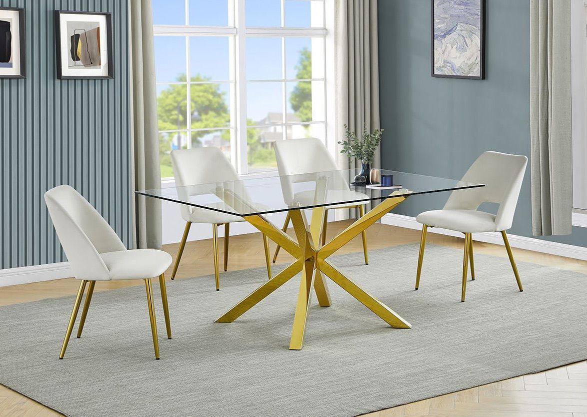 Goldies Gold Finish Dining Table With Cream Chairs