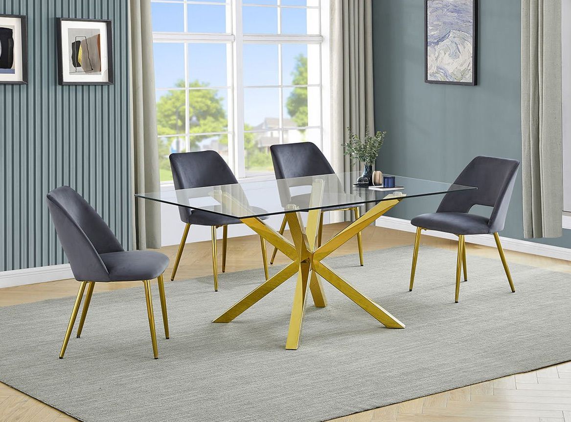 Goldies Gold Finish Dining Table With Grey Chairs