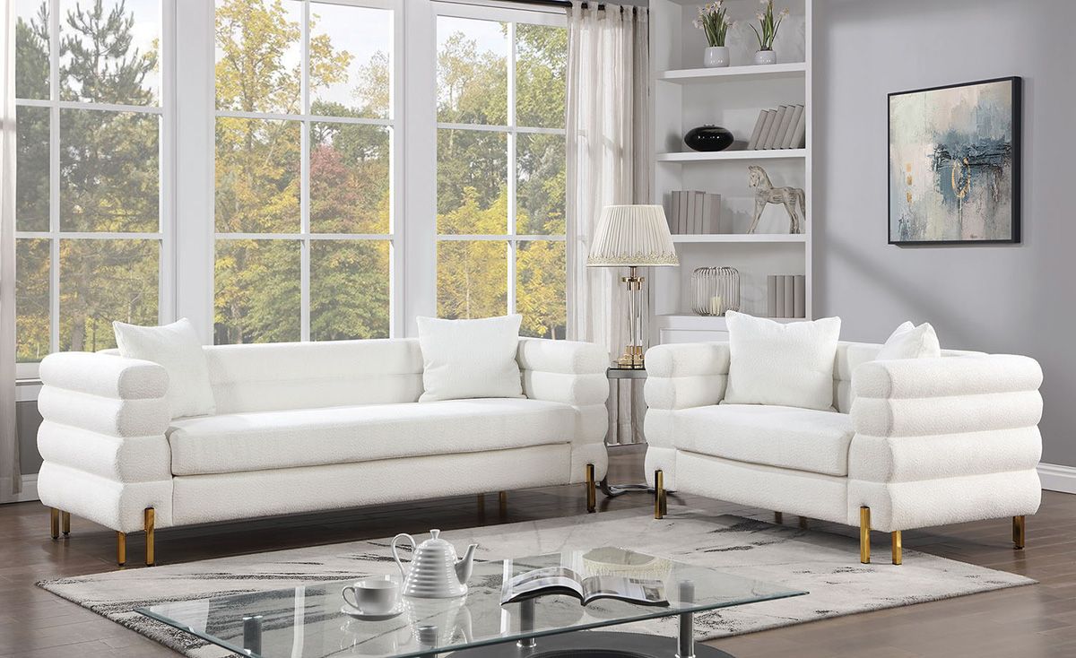 Goshen White Boucle Modern Sofa Set