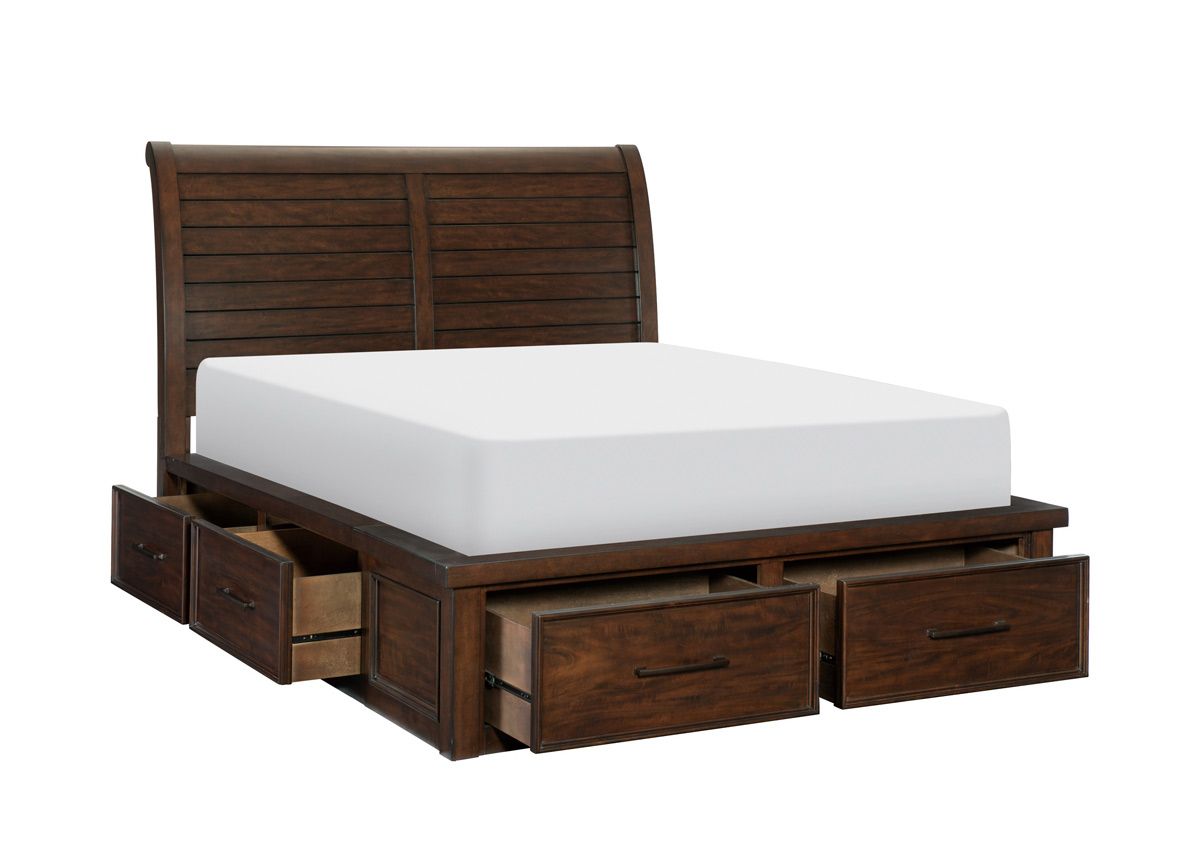 Granada Brown Finish Bed With Six Drawers