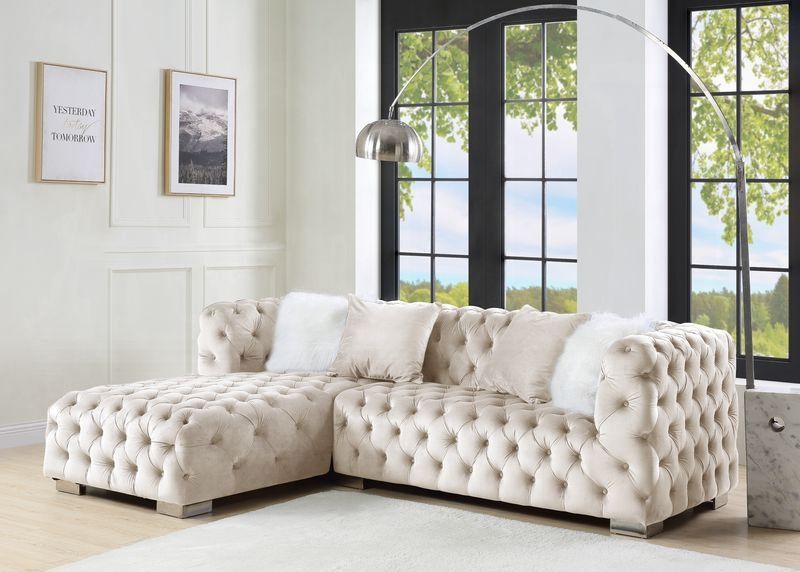 Greysen Sectional Beige Tufted Velvet