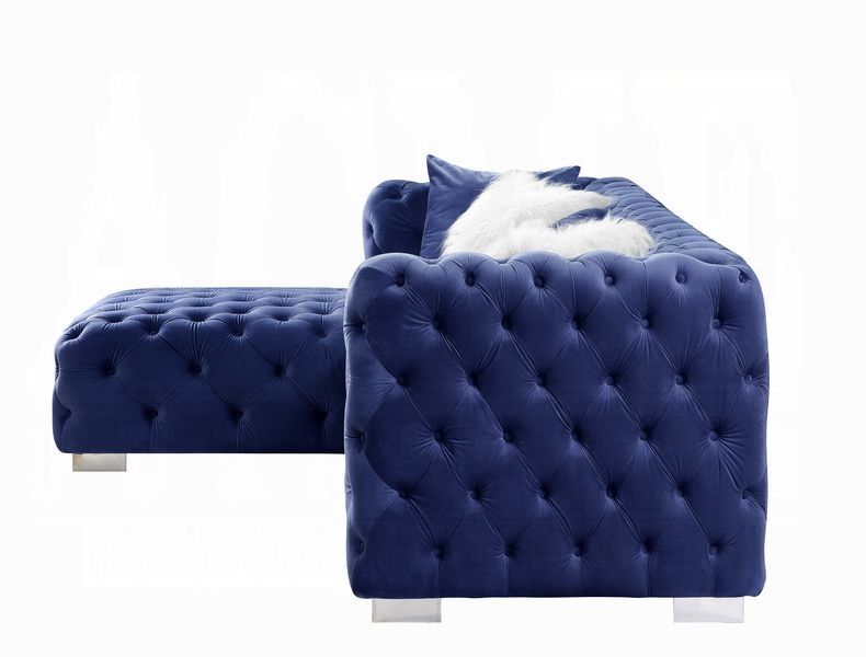 Greysen Tufted Navy Velvet Sectional Side