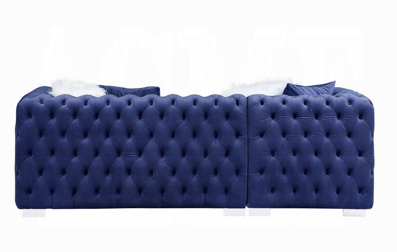 Greysen Tufted Navy Velvet Sectional Back Side