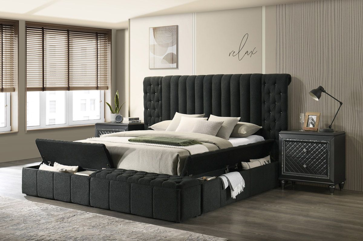 Hadley Charcoal Boucle Bed With Side Storage