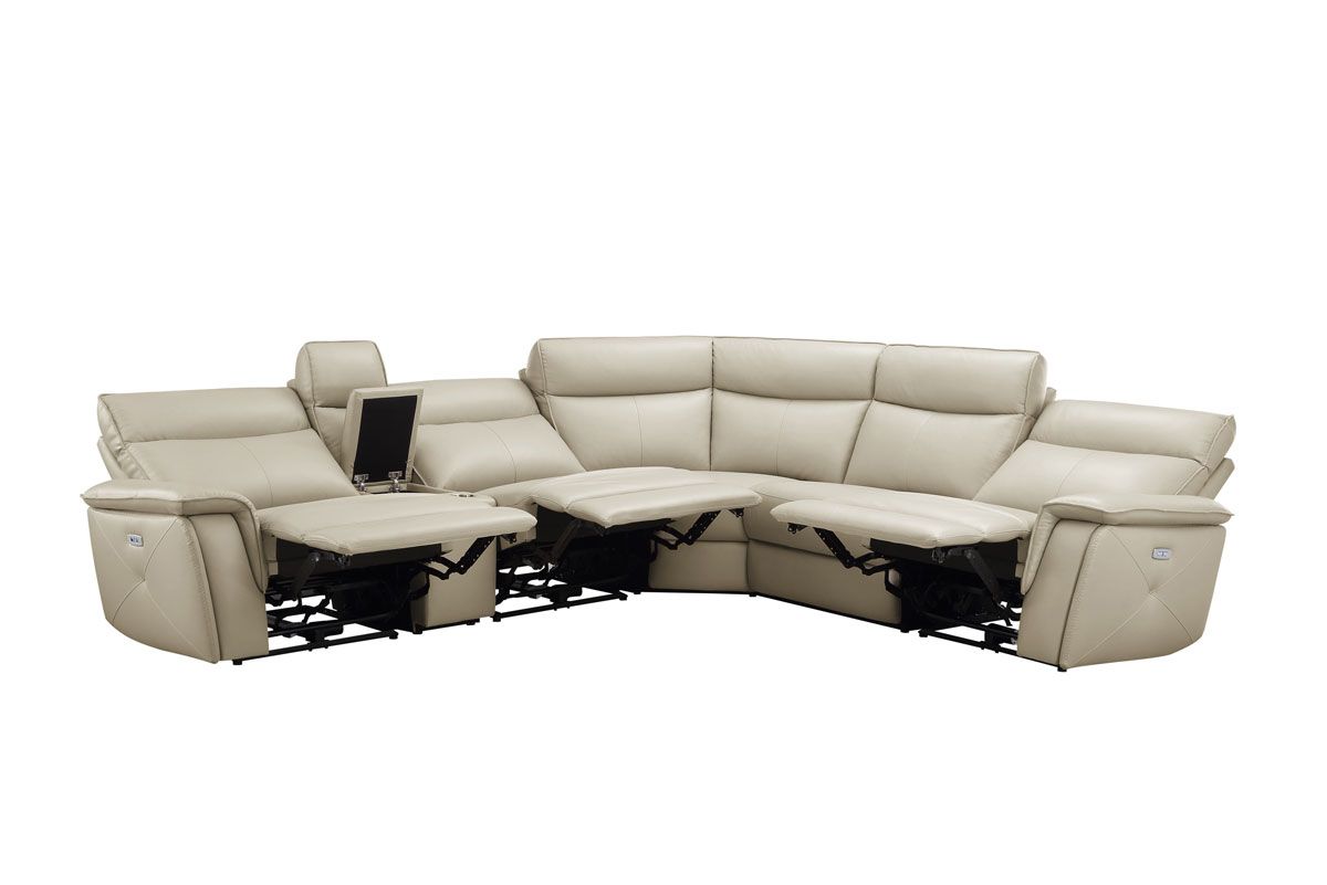 Hagen Beige Leather Power Recliner Sectional Set