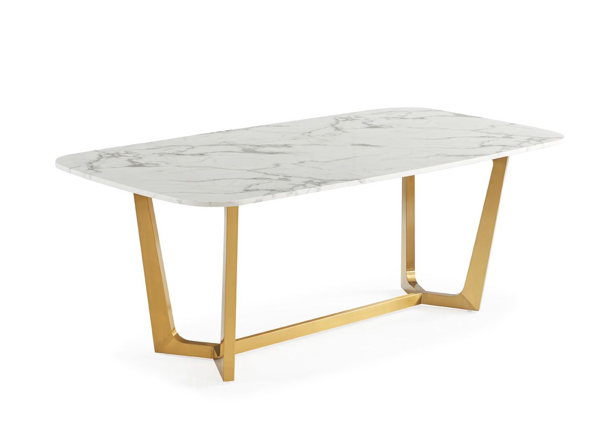 Haley White Marble Dining Table With Gold Base