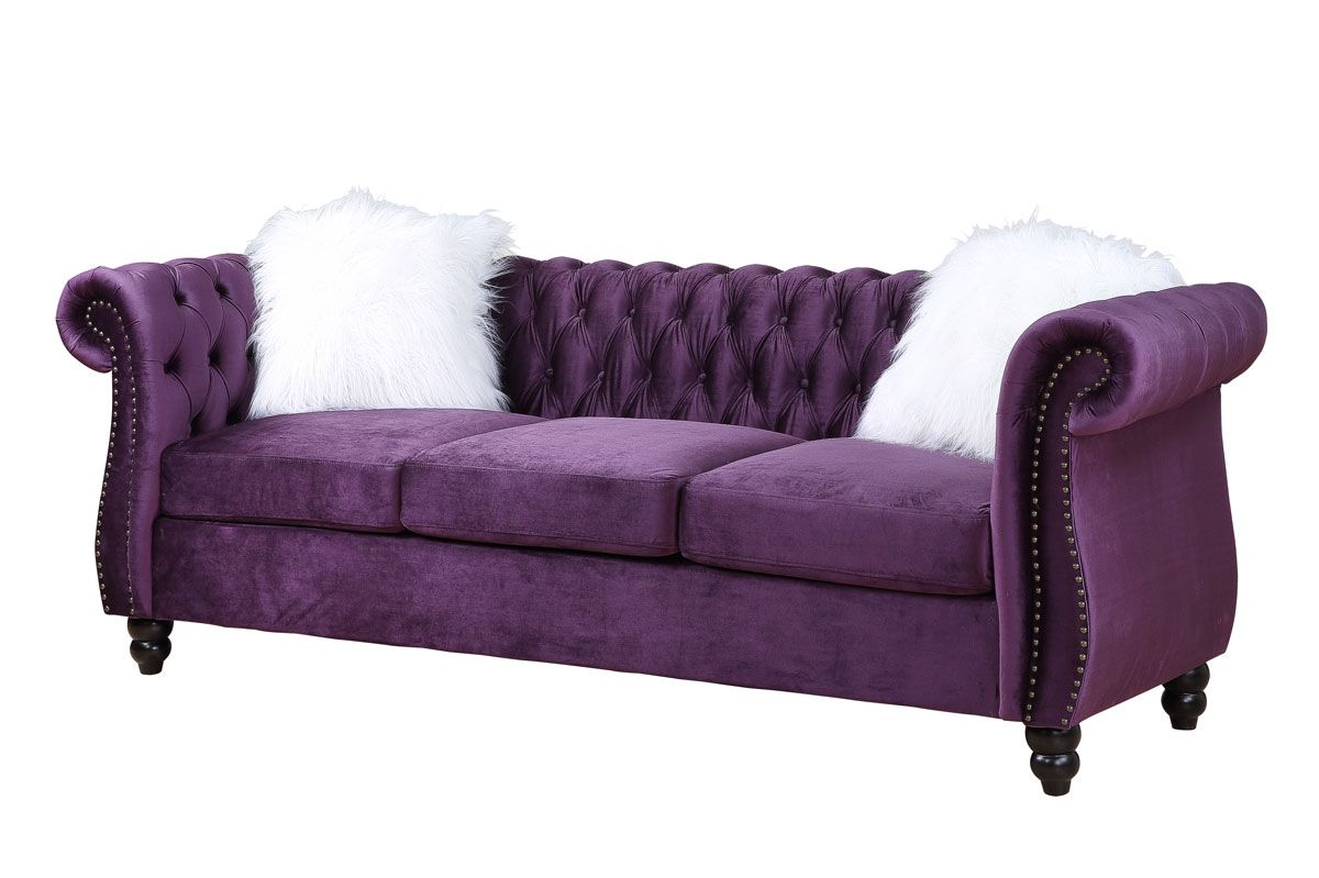 Halima Purple Velvet Chesterfield Sofa