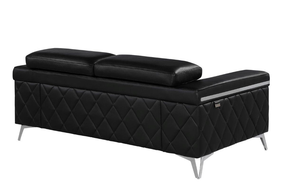 Hanari Black Italian Leather Loveseat Back Side