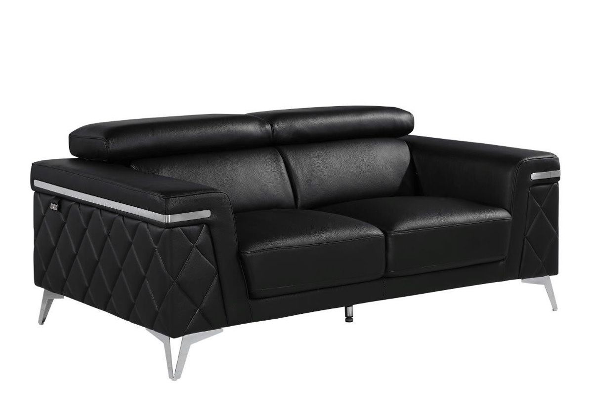 Hanari Black Italian Leather Loveseat