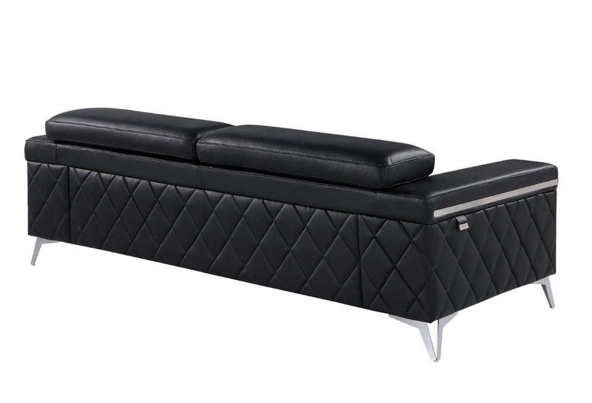 Hanari Black Italian Leather Sofa Back Side