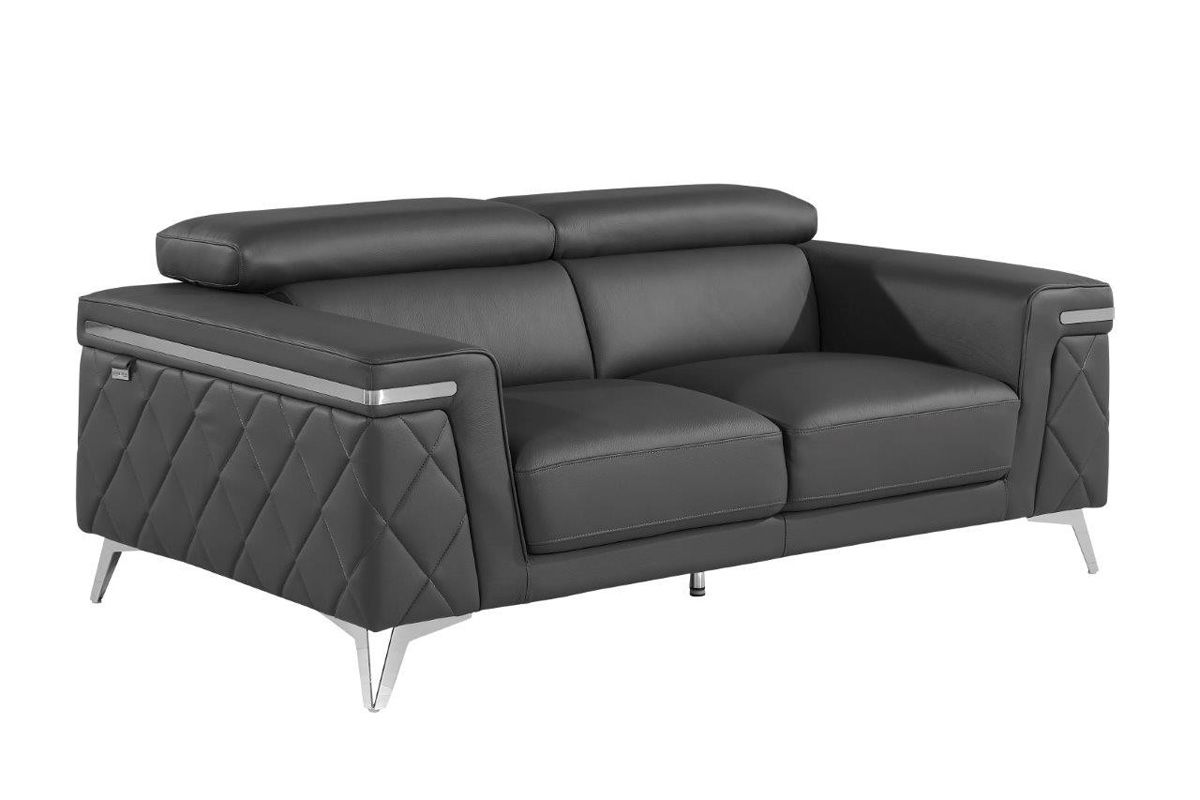 Hanari Modern Grey Italian Leather Loveseat