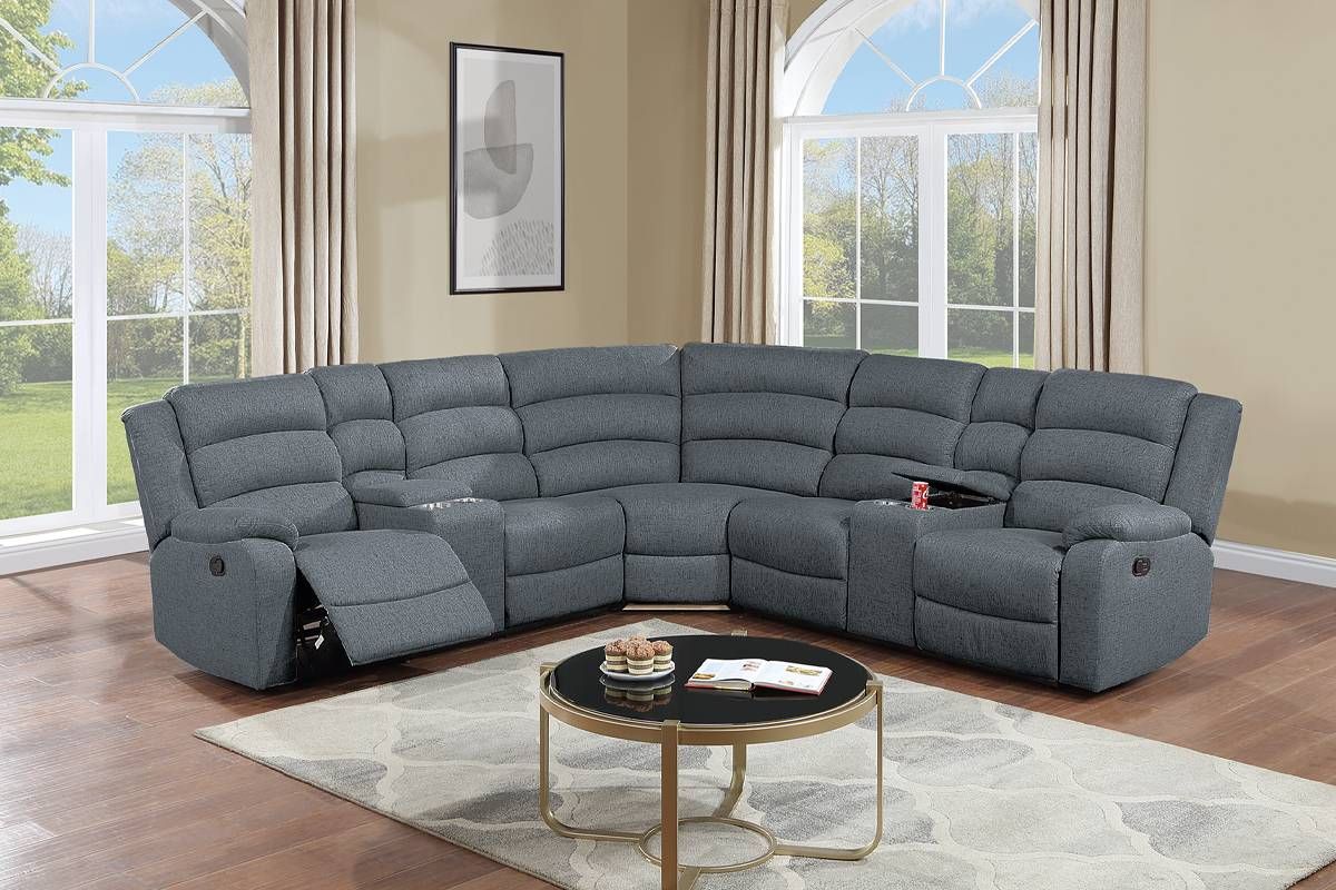 Hankins Grey Burlap Recliner Sectional