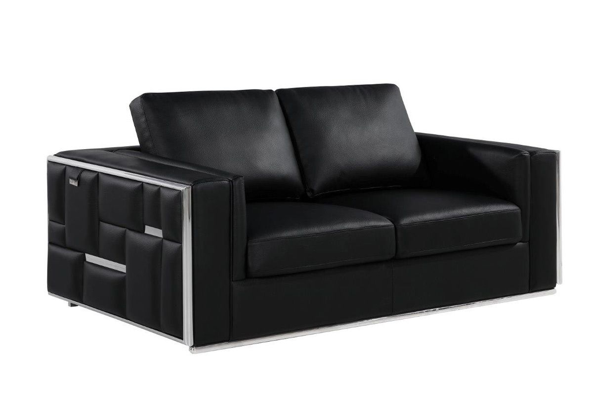 Hanover Black Italian Leather Loveseat