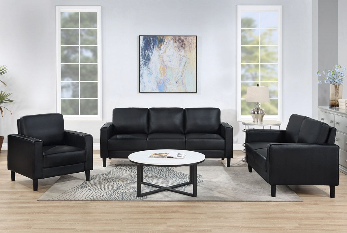 Hartford Black Leather Casual Sofa Set