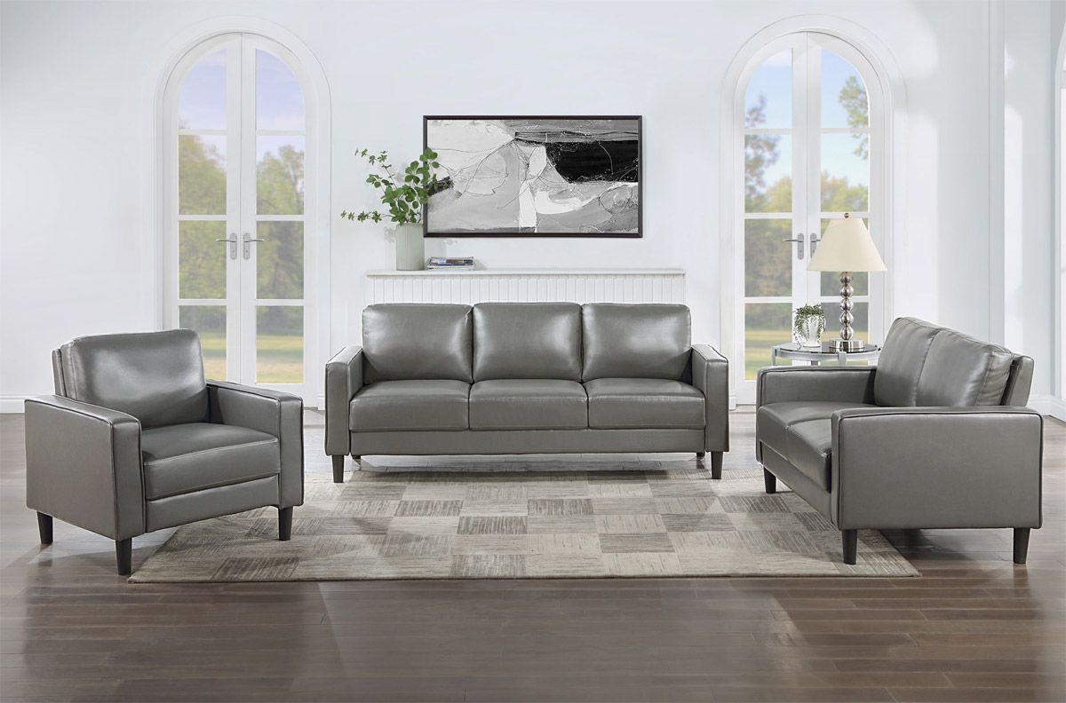 Hartford Grey Leather Sofa Set