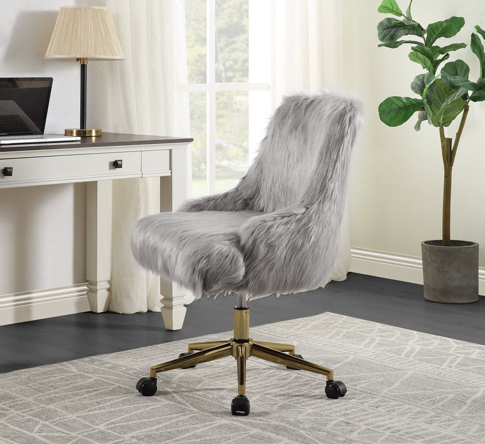 Harun Grey Faux Fur Office Chair