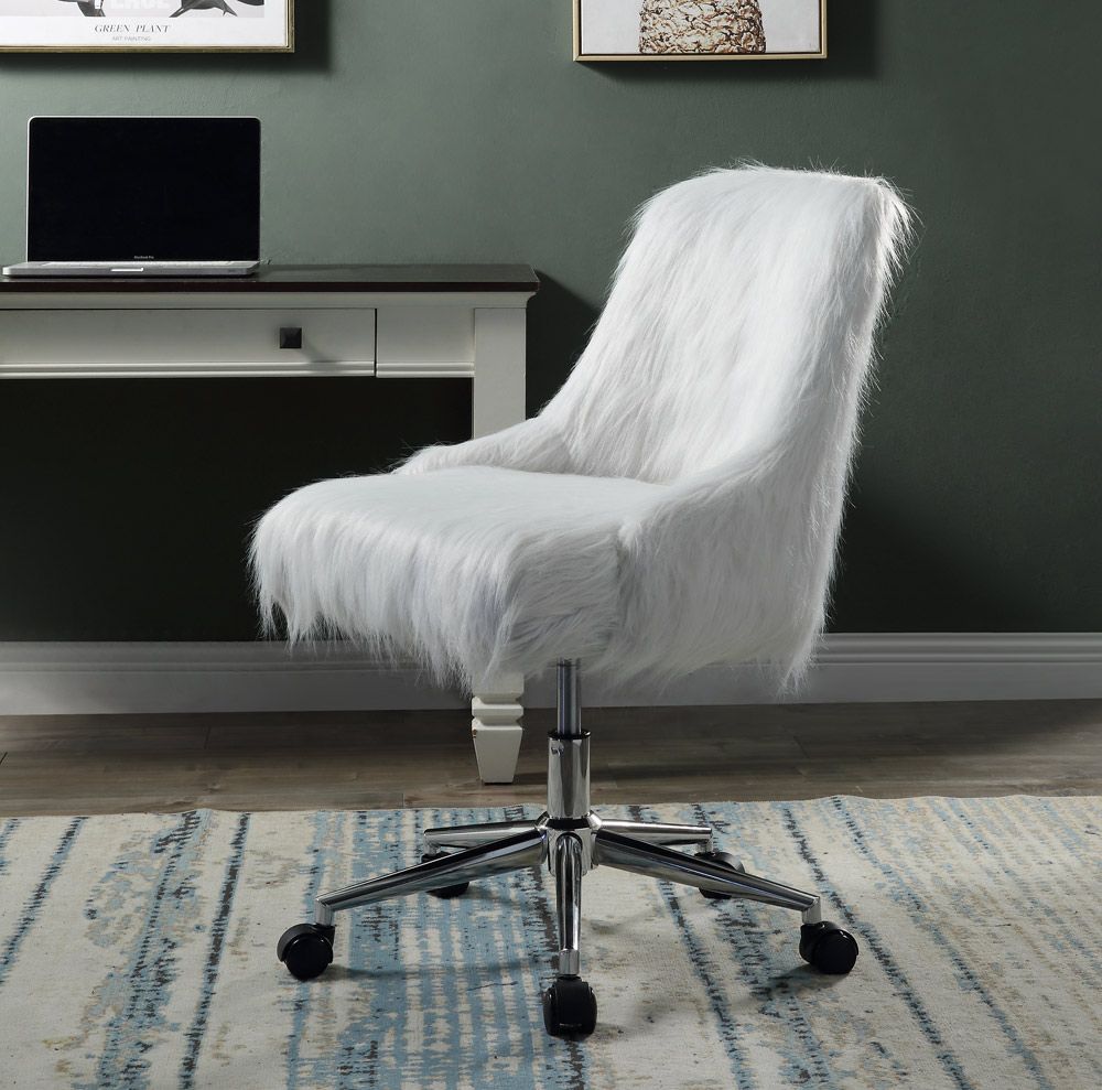 Harun White Faux Fur Office Chair