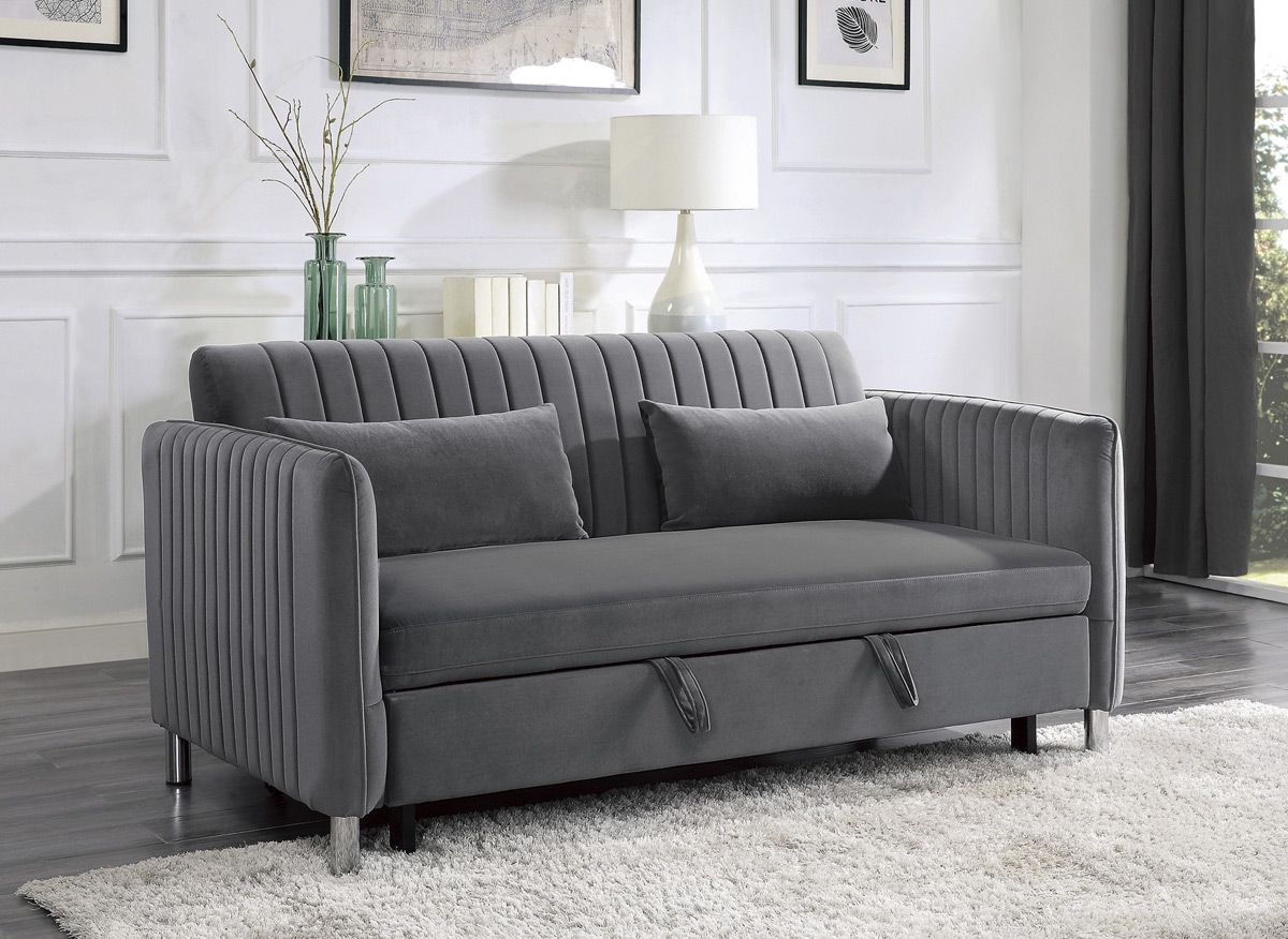 Helima Grey Velvet Loveseat Sleeper