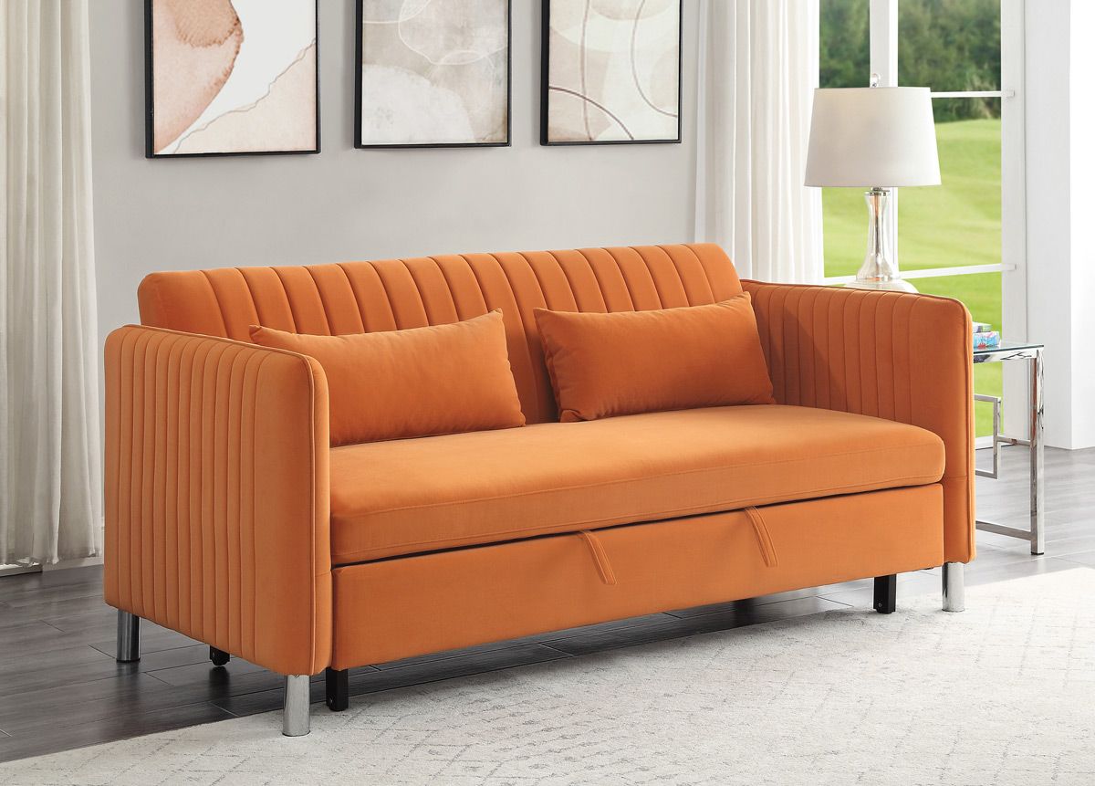 Helima Orange Velvet Loveseat Sleeper