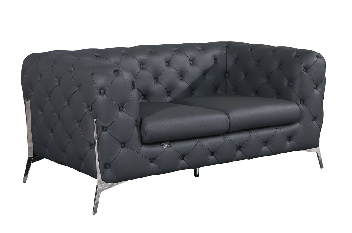 Hendrix Dark Grey Italian Leather Loveseat