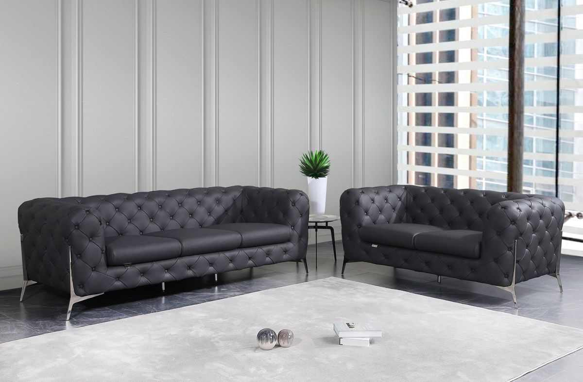 Hendrix Dark Grey Italian Leather Sofa