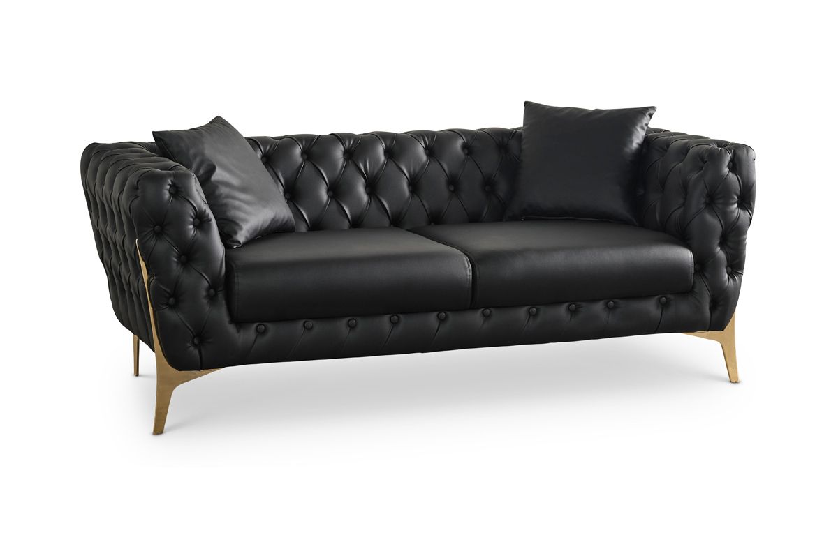 Herbert Tufted Black Leather Loveseat