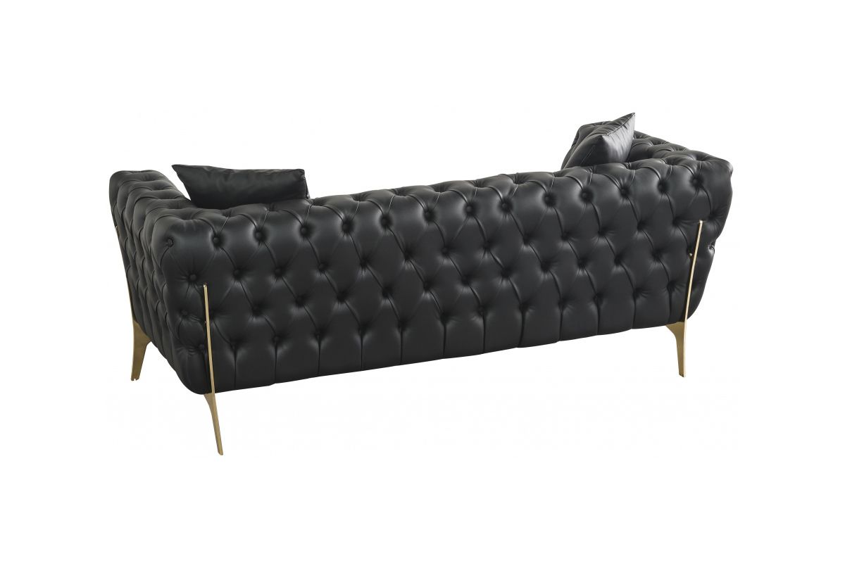 Herbert Tufted Black Leather Sofa Back Side